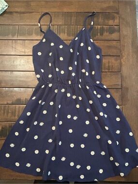 Navy Daisy Print Dress with Yellow Centers